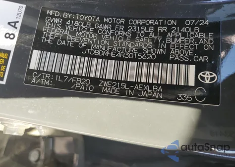 2024 Toyota Corolla Le из США, поврежденный, VIN JTDBDMHE4R3015620